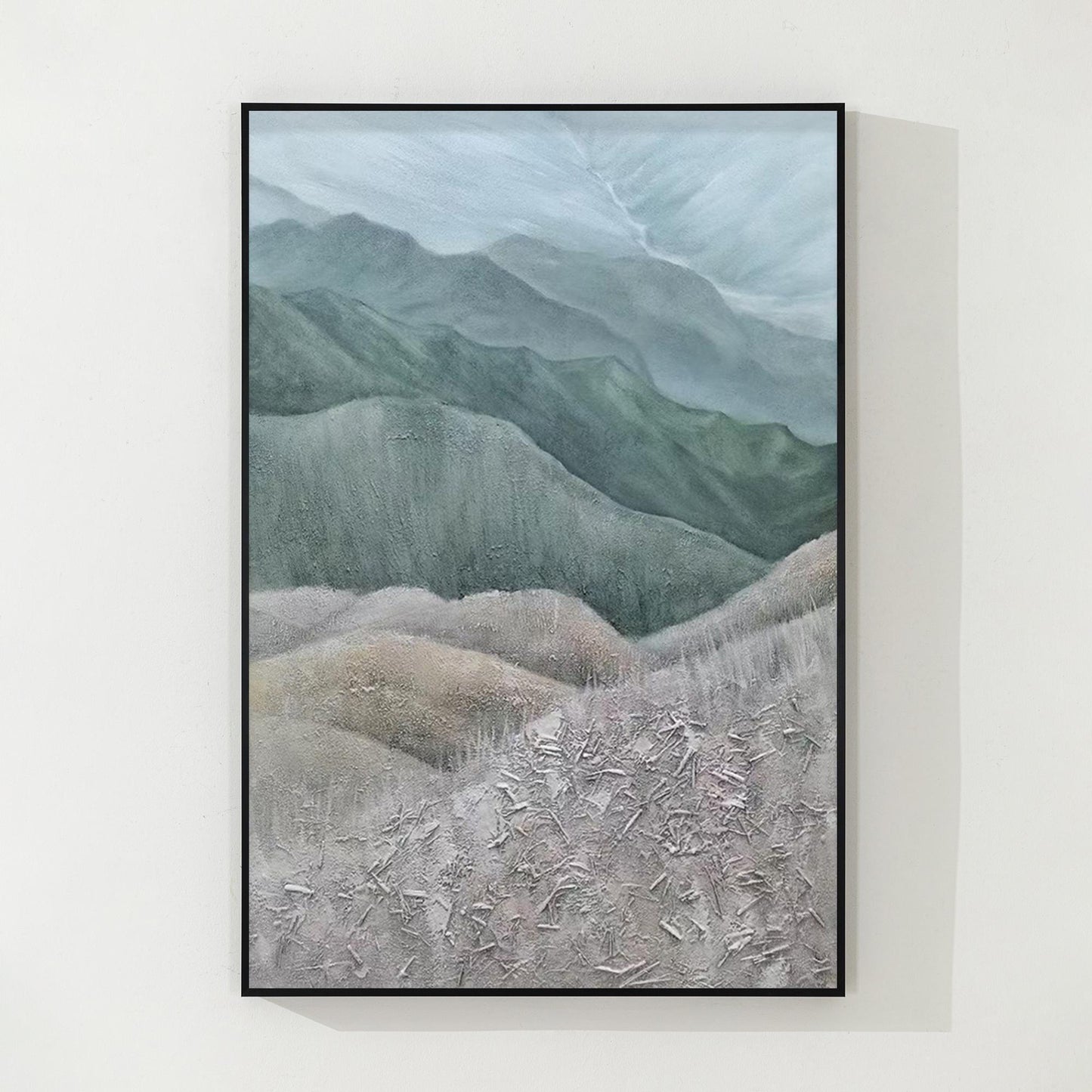 Textured Mountain Landscape Painting: Gray Green Hills, Large Vertical Canvas Ar #7