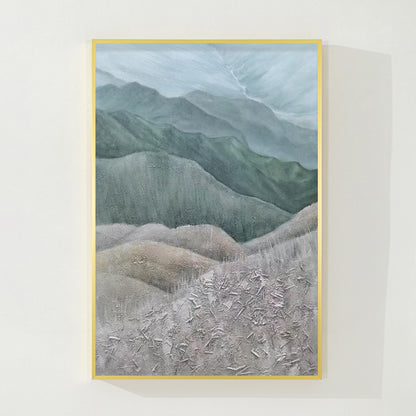 Textured Mountain Landscape Painting: Gray Green Hills, Large Vertical Canvas Ar #8