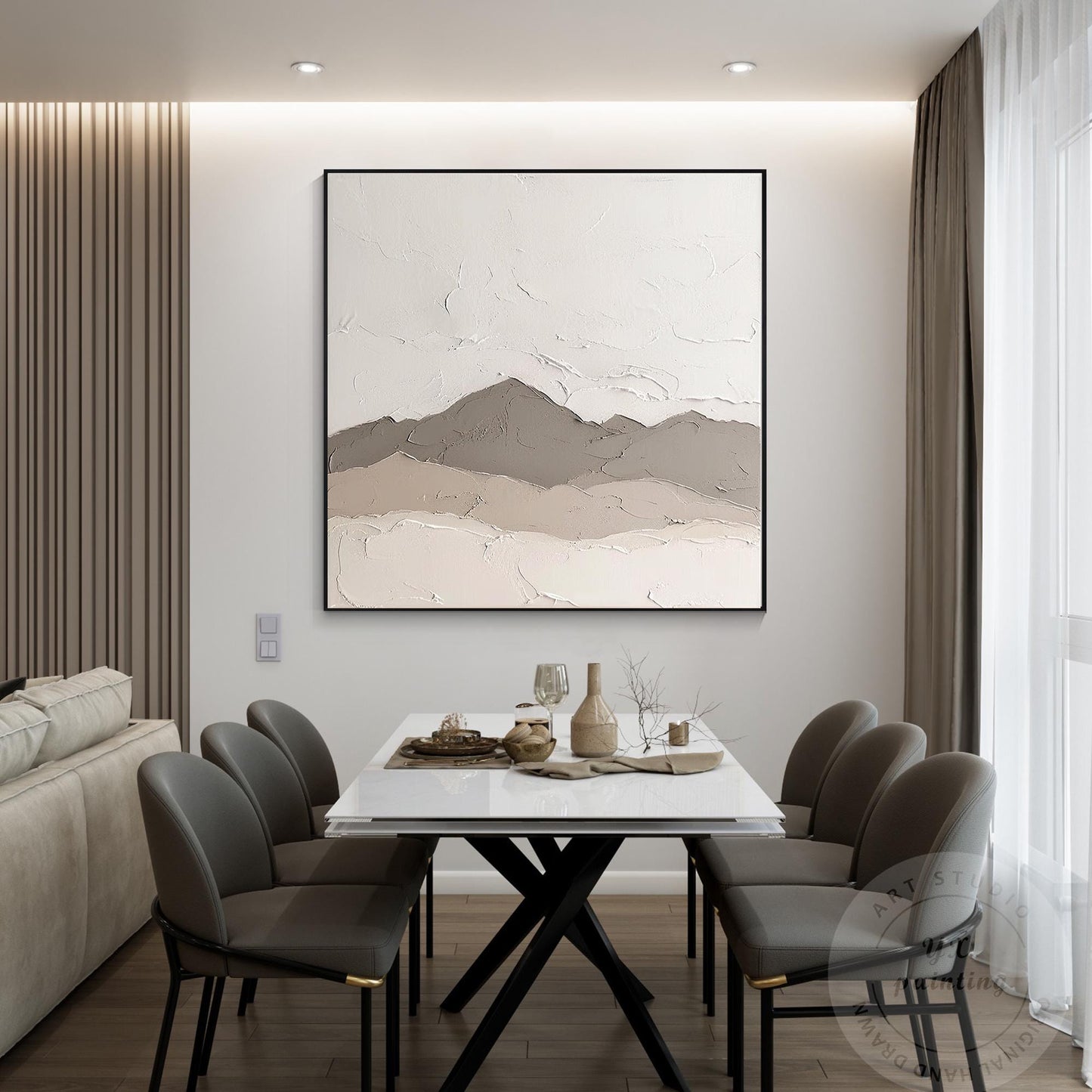 Textured Mountain Landscape Painting: Neutral Earth Tones, Modern Canvas Art #2