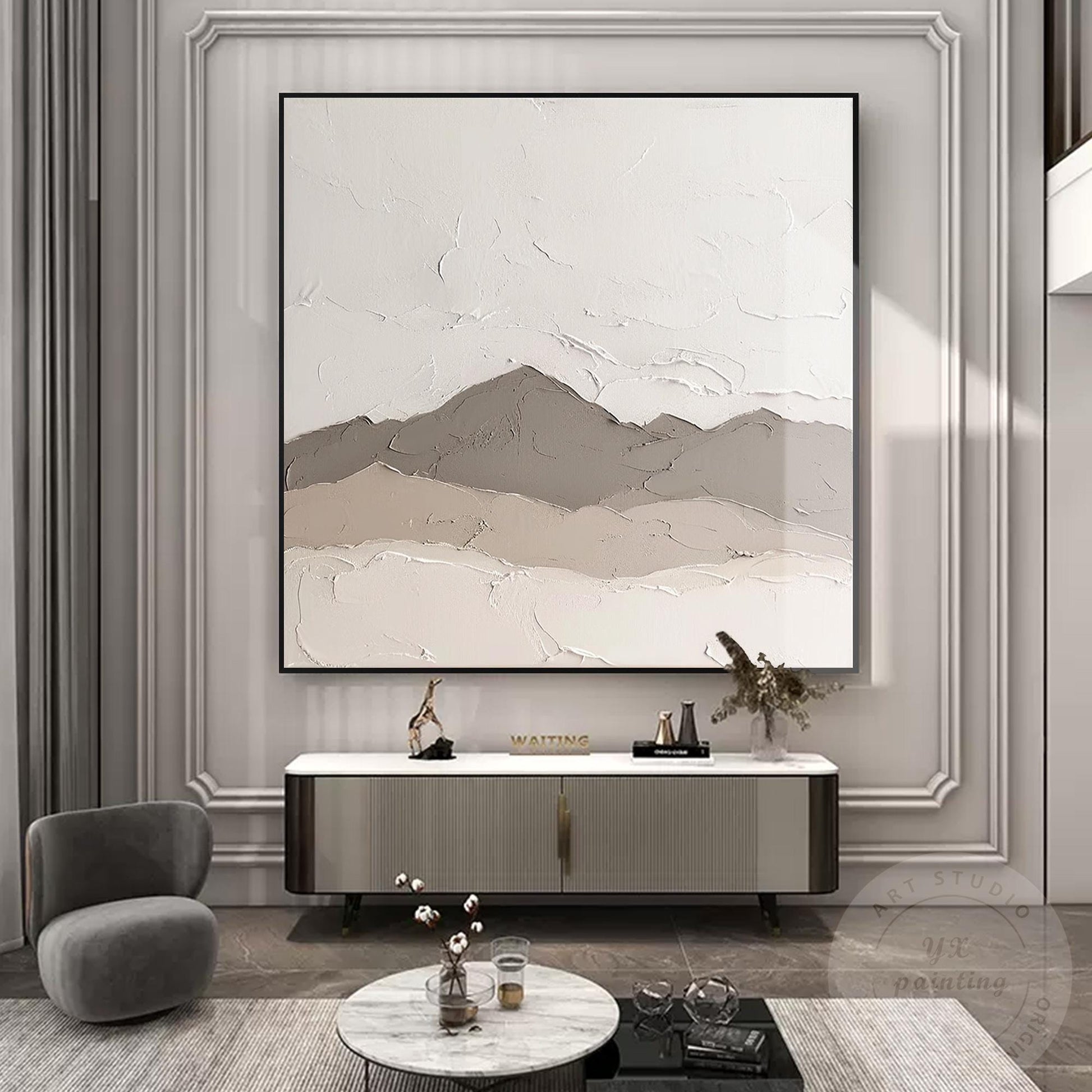 Textured Mountain Landscape Painting: Neutral Earth Tones, Modern Canvas Art #3