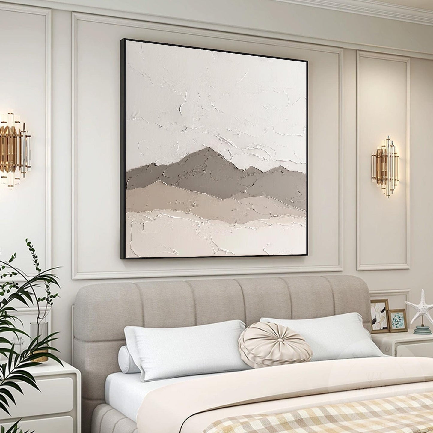 Textured Mountain Landscape Painting: Neutral Earth Tones, Modern Canvas Art #4