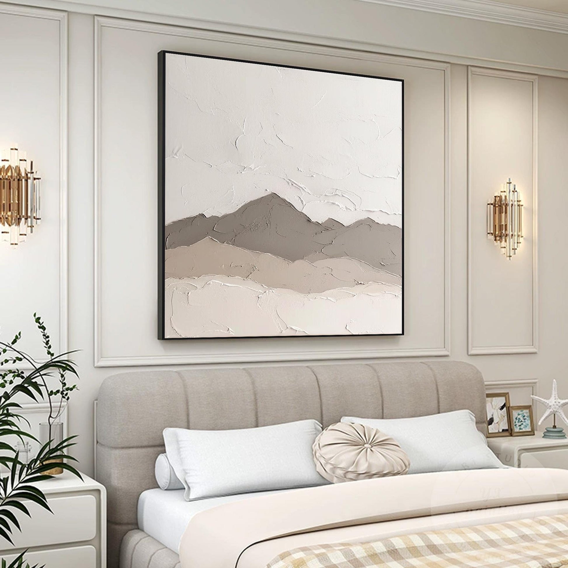 Textured Mountain Landscape Painting: Neutral Earth Tones, Modern Canvas Art #4