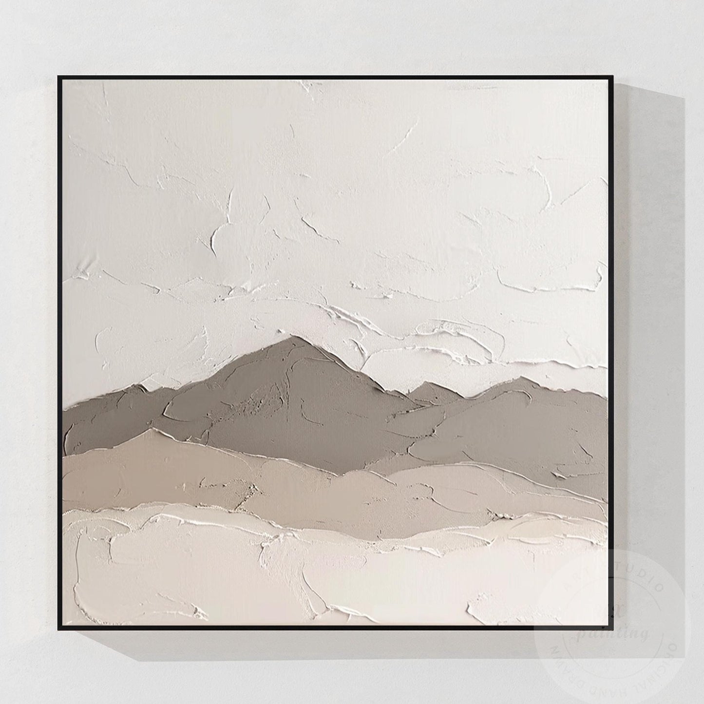 Textured Mountain Landscape Painting: Neutral Earth Tones, Modern Canvas Art #6