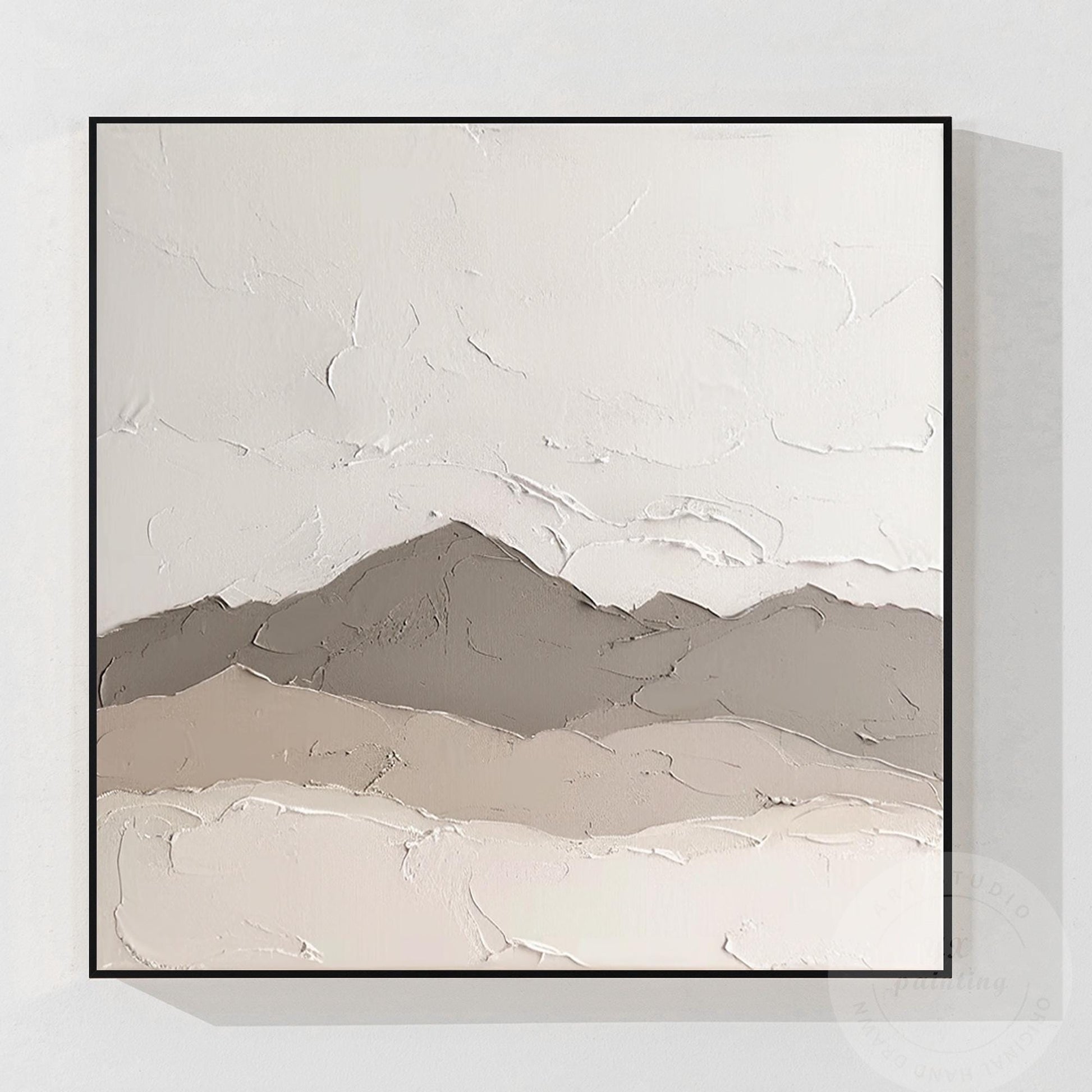Textured Mountain Landscape Painting: Neutral Earth Tones, Modern Canvas Art #6