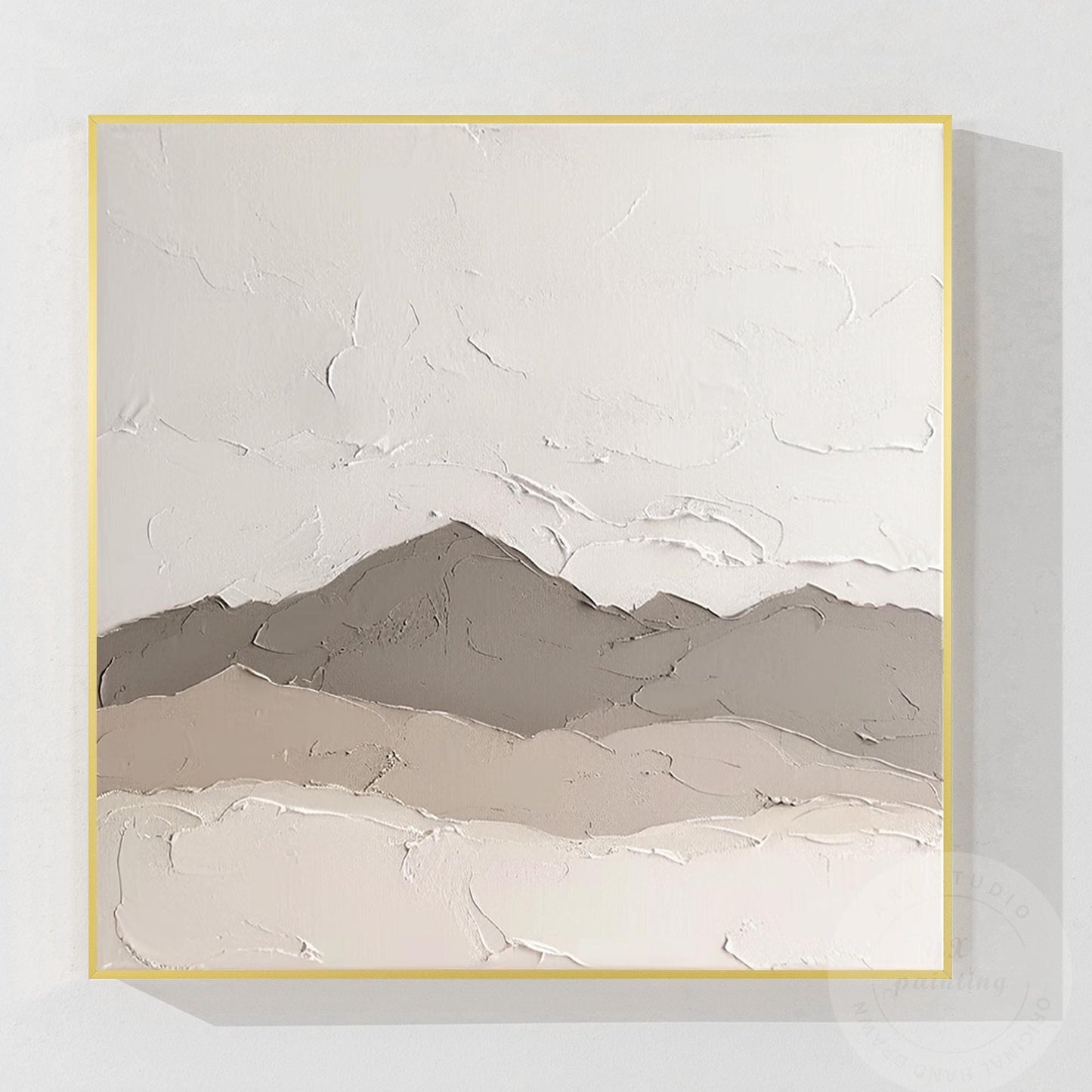 Textured Mountain Landscape Painting: Neutral Earth Tones, Modern Canvas Art #8