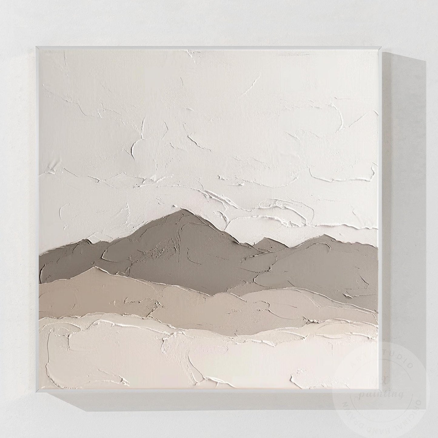 Textured Mountain Landscape Painting: Neutral Earth Tones, Modern Canvas Art #9