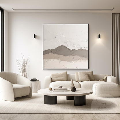 Textured Mountain Landscape Painting: Neutral Earth Tones, Modern Canvas Art #1