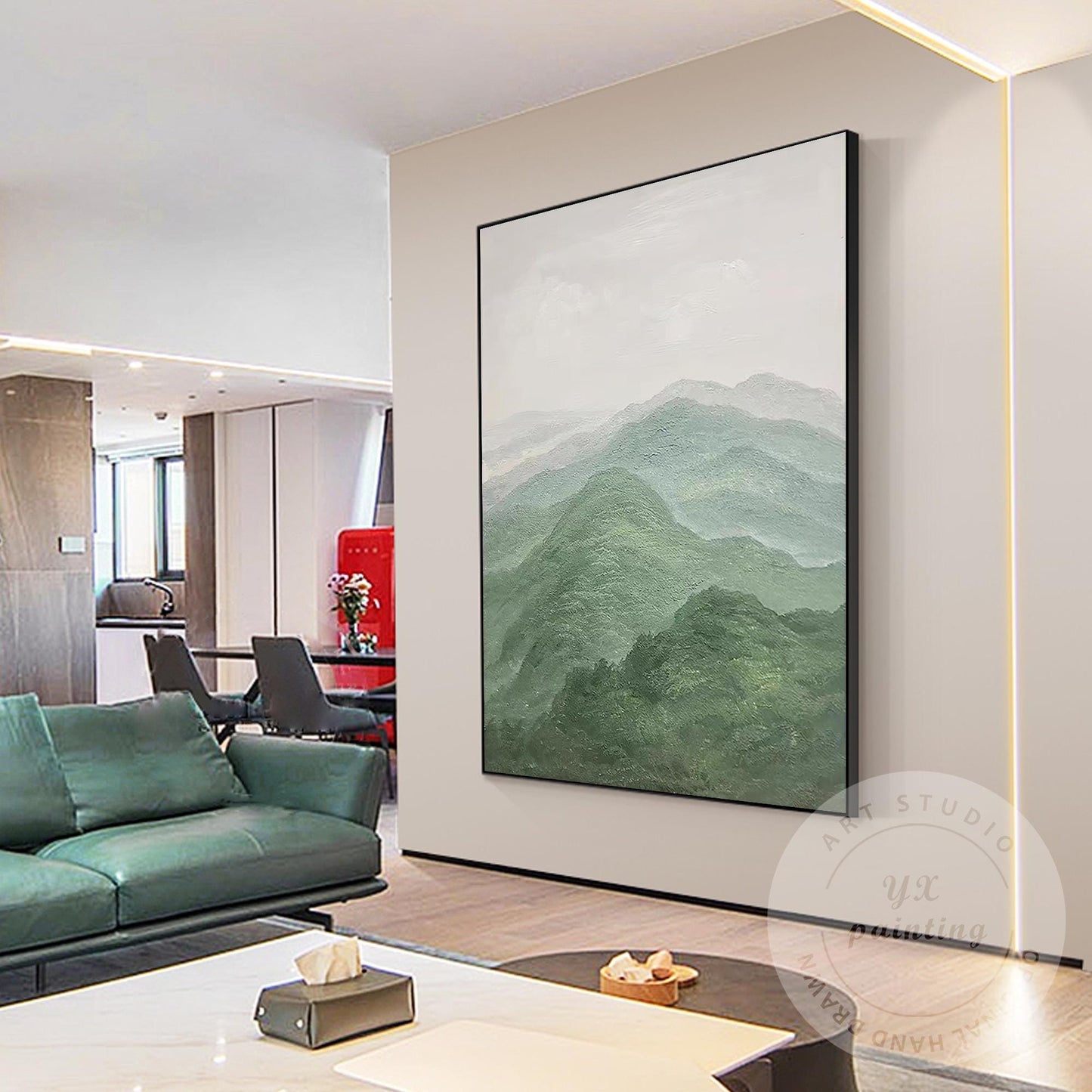 Textured Mountain Landscape Painting on Canvas, Extra Large Vertical Wall Art, S #2