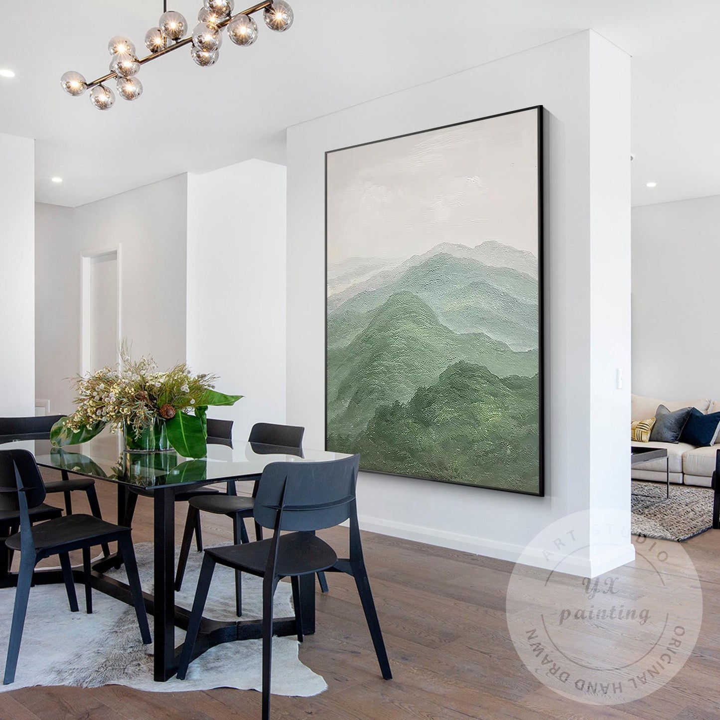 Textured Mountain Landscape Painting on Canvas, Extra Large Vertical Wall Art, S #3
