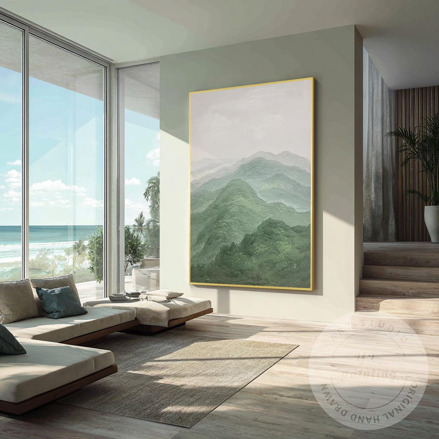Textured Mountain Landscape Painting on Canvas, Extra Large Vertical Wall Art, S #4