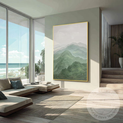 Textured Mountain Landscape Painting on Canvas, Extra Large Vertical Wall Art, S #4