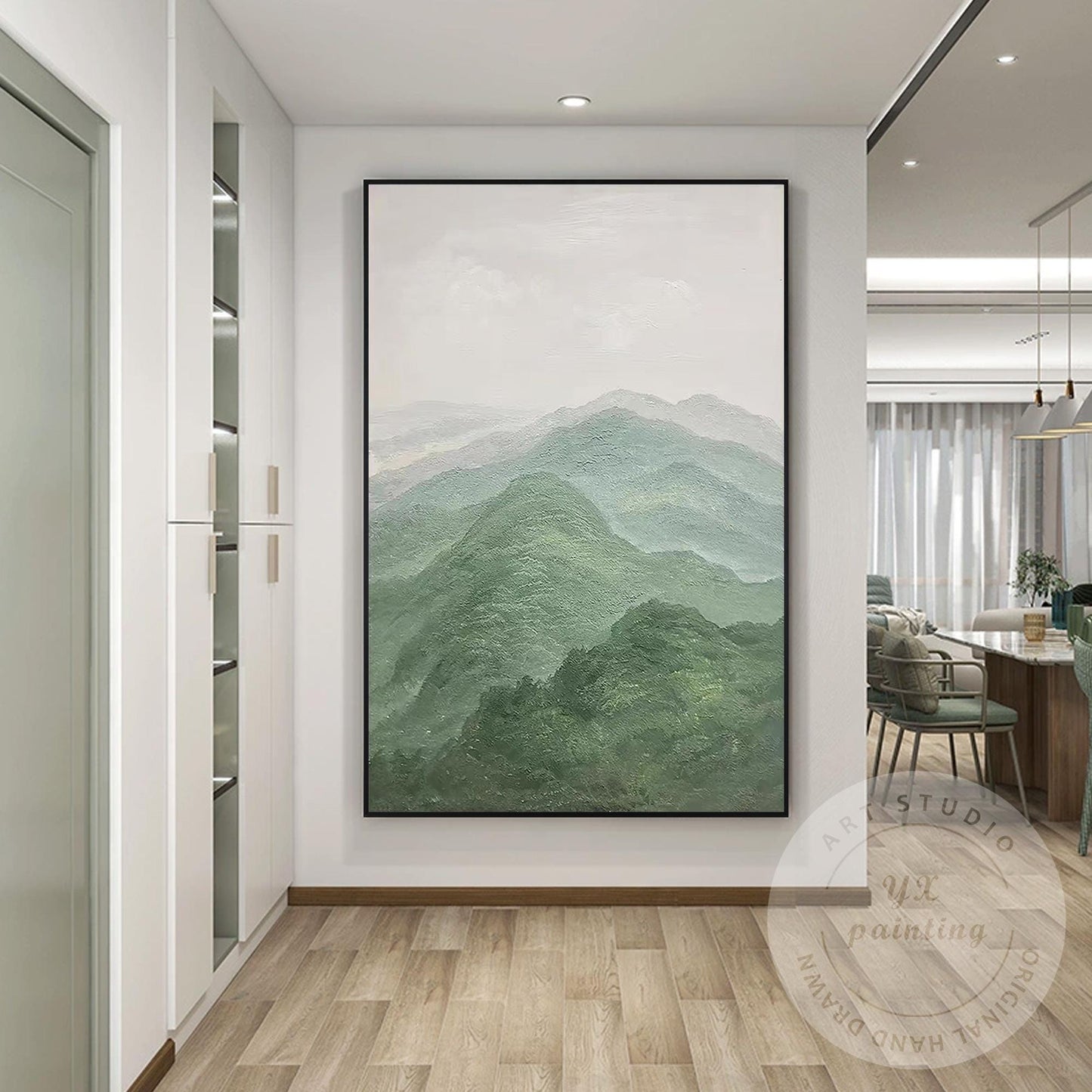 Textured Mountain Landscape Painting on Canvas, Extra Large Vertical Wall Art, S #5