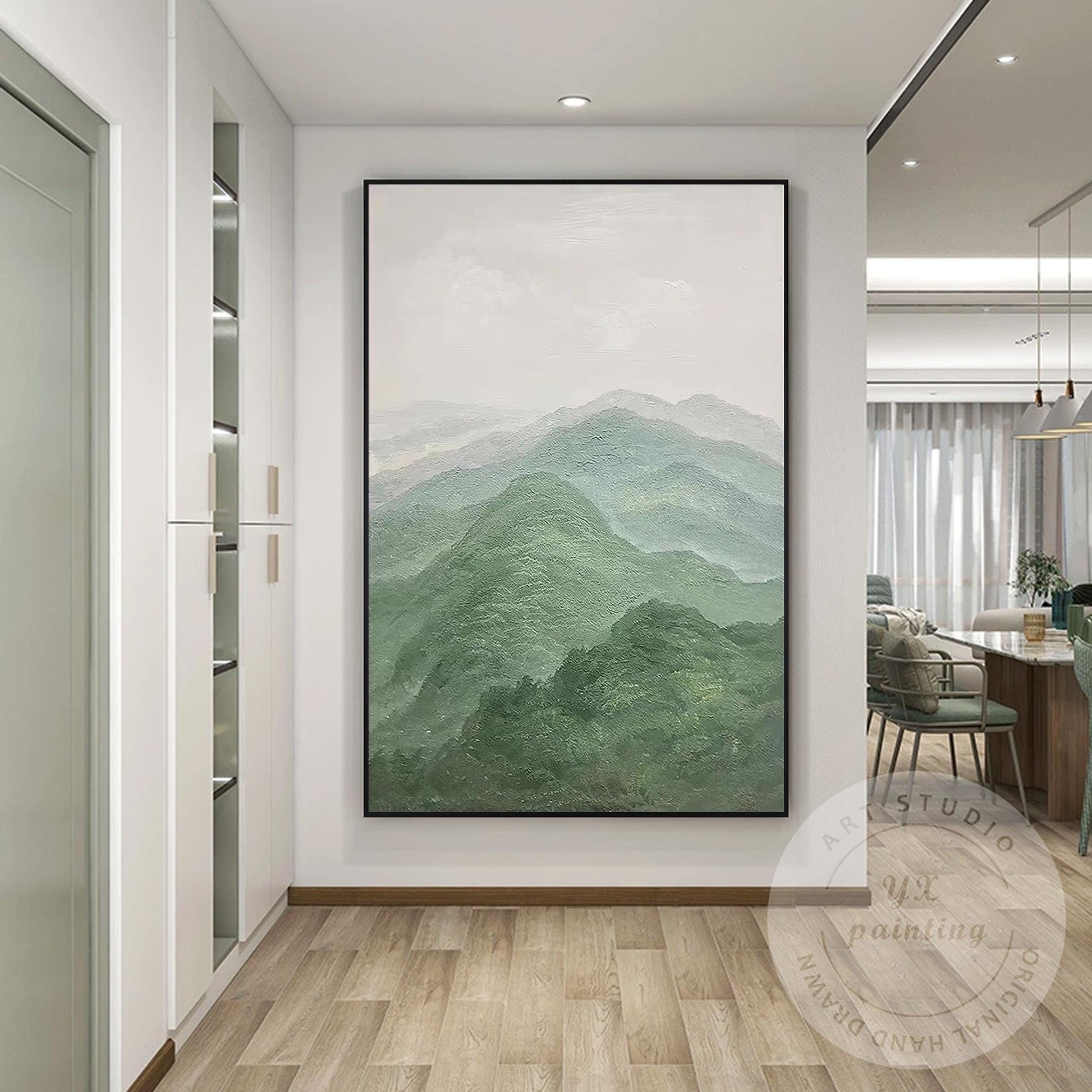 Textured Mountain Landscape Painting on Canvas, Extra Large Vertical Wall Art, S #5