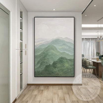 Textured Mountain Landscape Painting on Canvas, Extra Large Vertical Wall Art, S #5