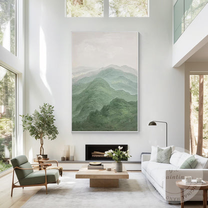 Textured Mountain Landscape Painting on Canvas, Extra Large Vertical Wall Art, S #1