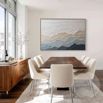 Textured Mountain Wall Art, Neutral Beige Blue Landscape Painting, Japandi Mount #5