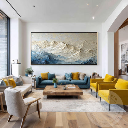 Textured Mountain Wall Art, Neutral Blue Impasto Landscape Painting, Modern Moun #2