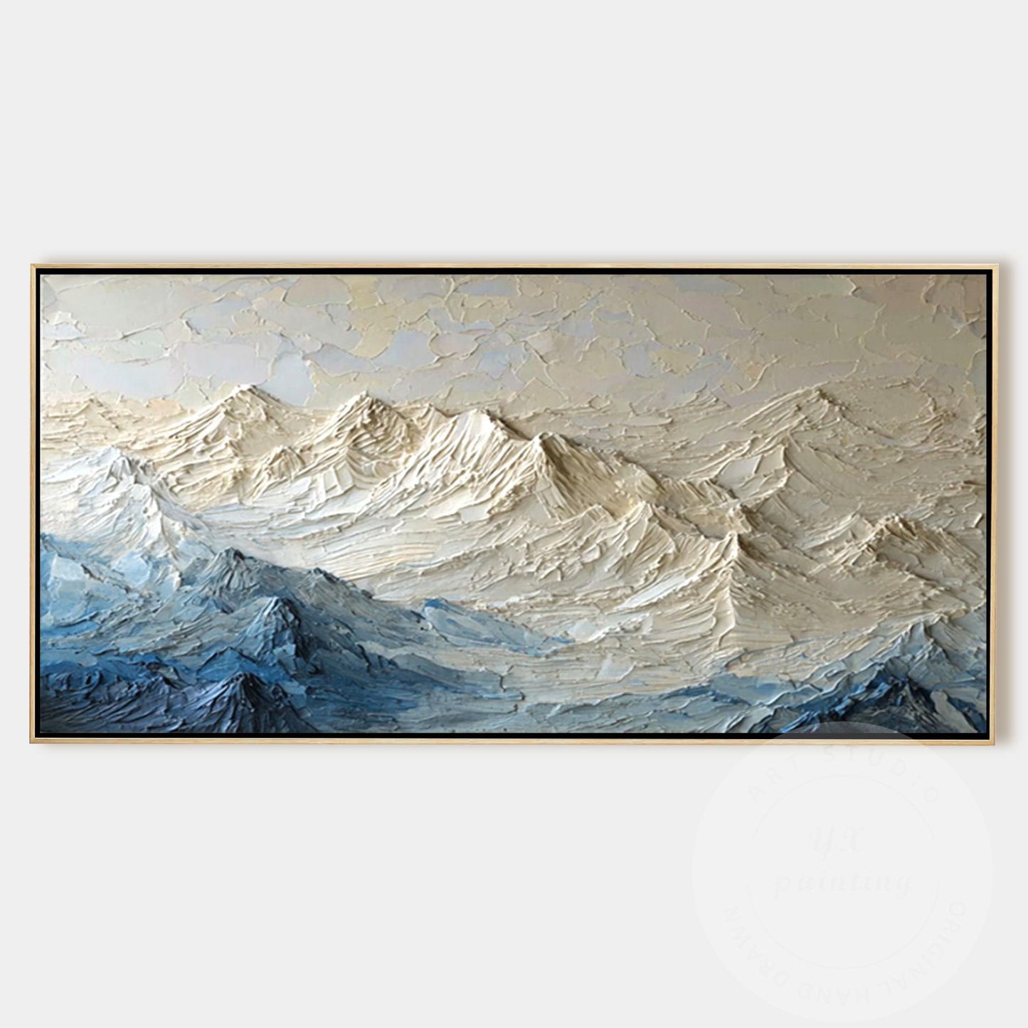 Textured Mountain Wall Art, Neutral Blue Impasto Landscape Painting, Modern Moun #11
