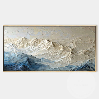 Textured Mountain Wall Art, Neutral Blue Impasto Landscape Painting, Modern Moun #11