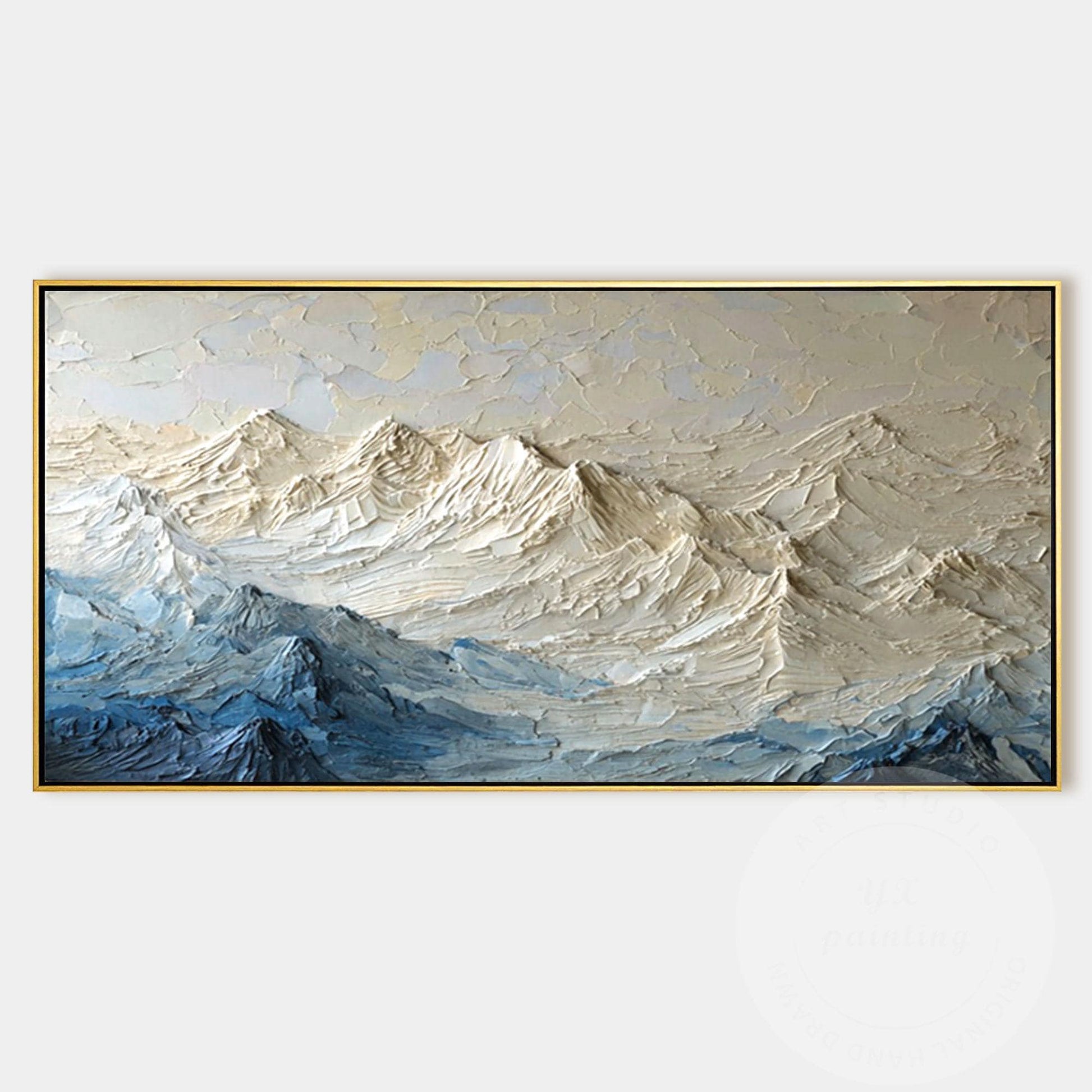 Textured Mountain Wall Art, Neutral Blue Impasto Landscape Painting, Modern Moun #6