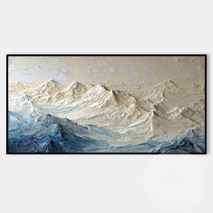 Textured Mountain Wall Art, Neutral Blue Impasto Landscape Painting, Modern Moun #9