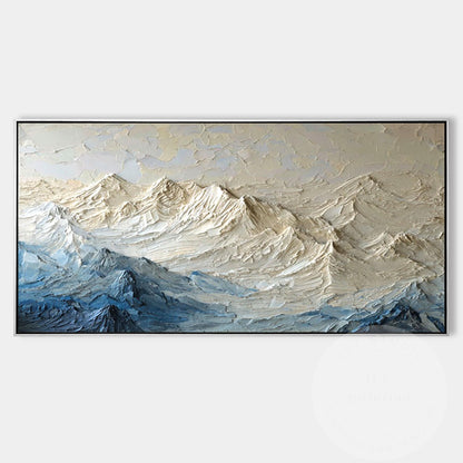 Textured Mountain Wall Art, Neutral Blue Impasto Landscape Painting, Modern Moun #10