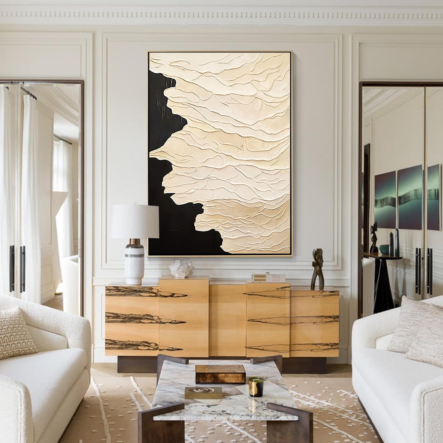 Textured Neutral Abstract Painting, Beige Cream Sculptural Wall Art, Modern Mini #2