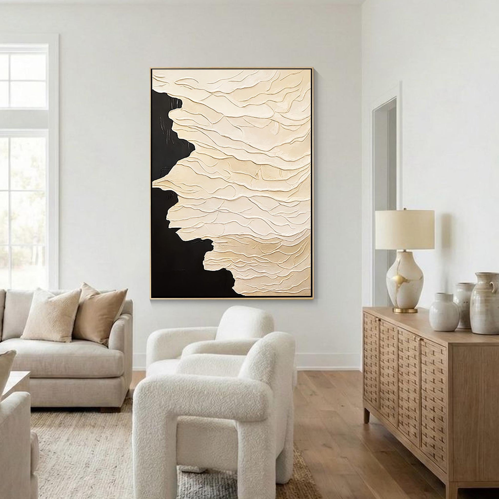 Textured Neutral Abstract Painting, Beige Cream Sculptural Wall Art, Modern Mini #4