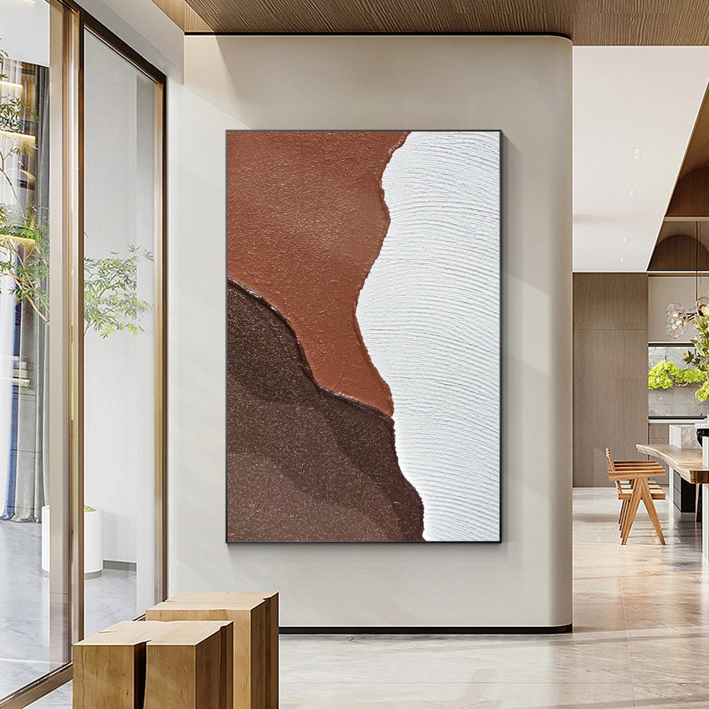 Textured Ocean Art: Brown & White Abstract Painting, Wabi Sabi Decor #2