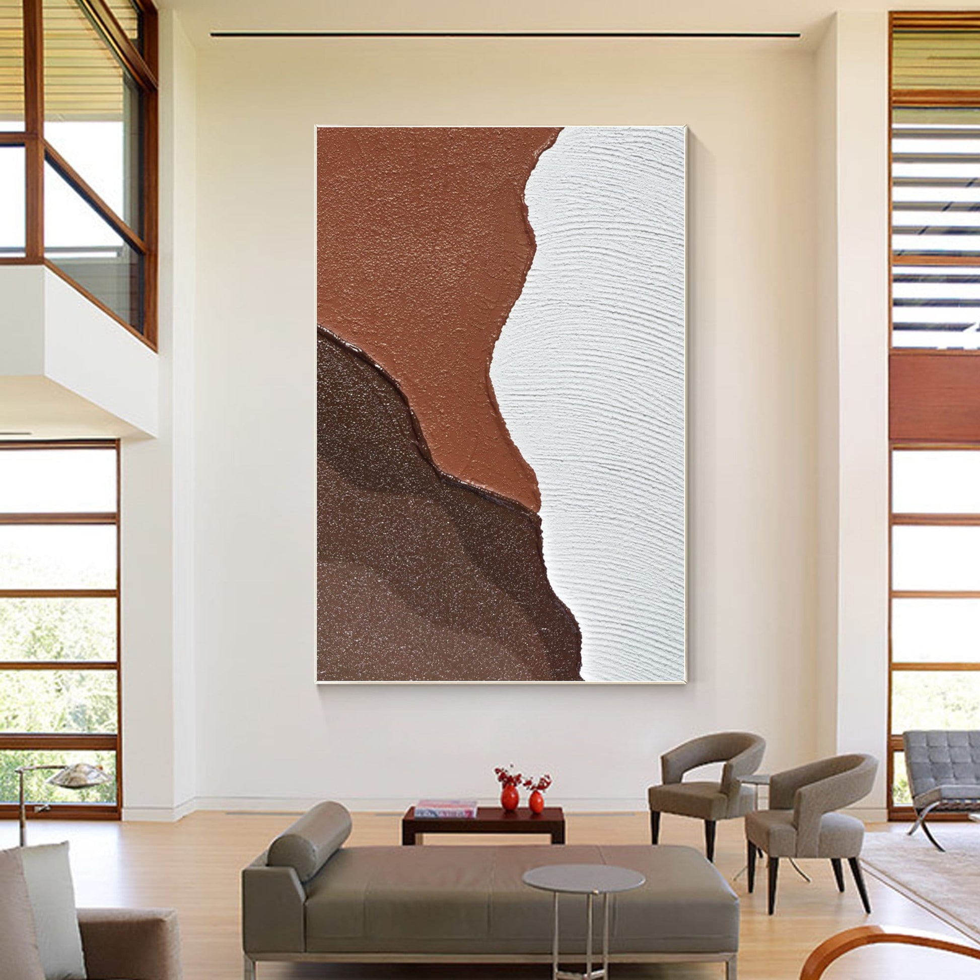 Textured Ocean Art: Brown & White Abstract Painting, Wabi Sabi Decor #3