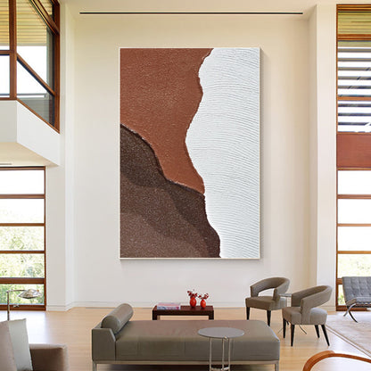 Textured Ocean Art: Brown & White Abstract Painting, Wabi Sabi Decor #3