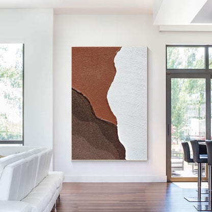 Textured Ocean Art: Brown & White Abstract Painting, Wabi Sabi Decor #5