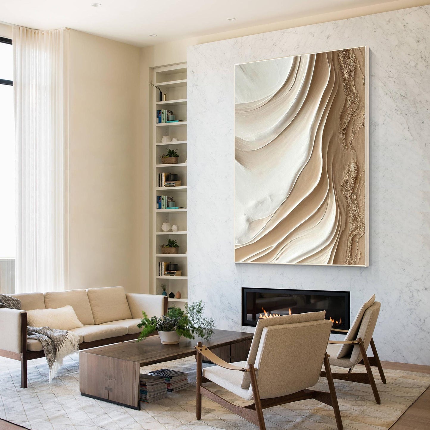 Textured Ocean Painting: 3D Earth Tone Coastal Wall Art #3