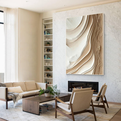 Textured Ocean Painting: 3D Earth Tone Coastal Wall Art #3