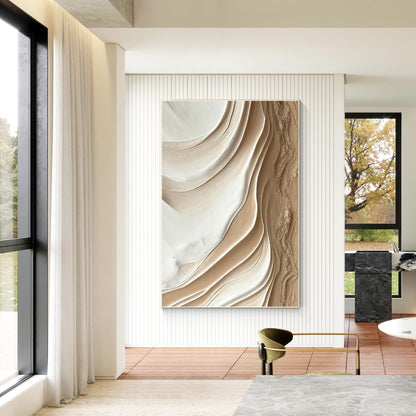 Textured Ocean Painting: 3D Earth Tone Coastal Wall Art #4