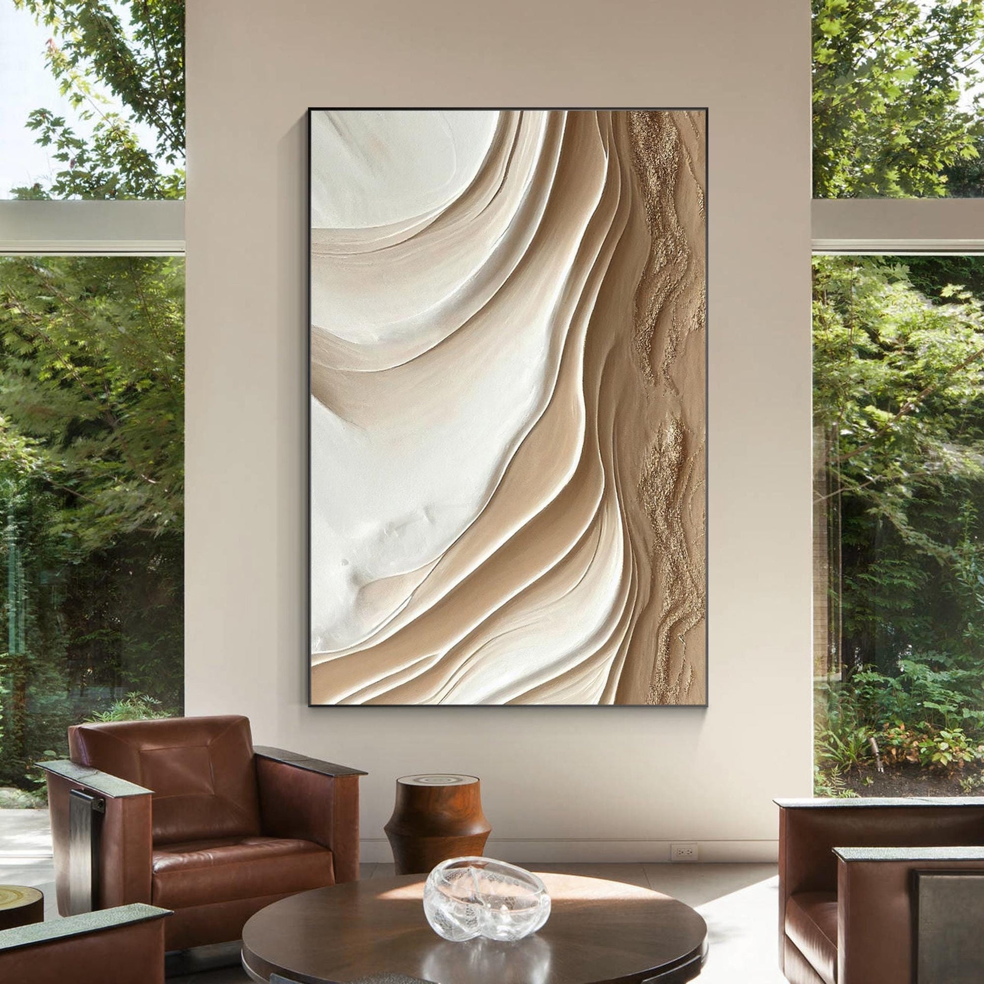 Textured Ocean Painting: 3D Earth Tone Coastal Wall Art #1
