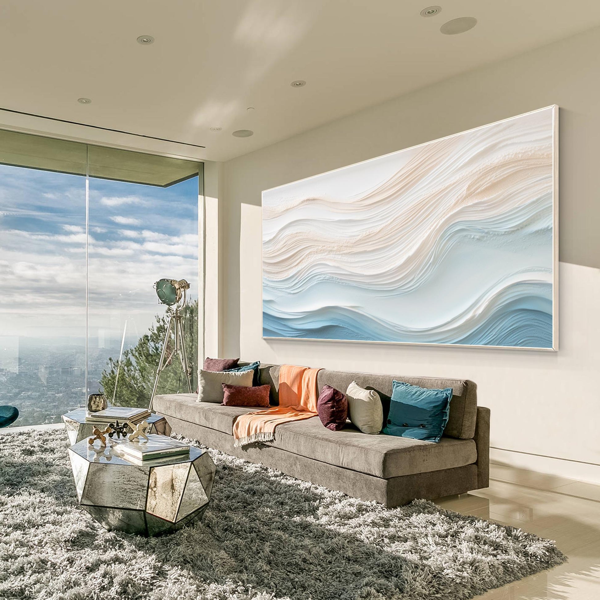 Textured Ocean Painting on Canvas, 3D Coastal Abstract Artwork, Hand Painted Sea #3