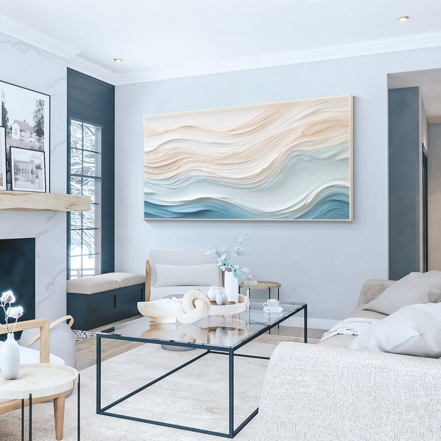Textured Ocean Painting on Canvas, 3D Coastal Abstract Artwork, Hand Painted Sea #1