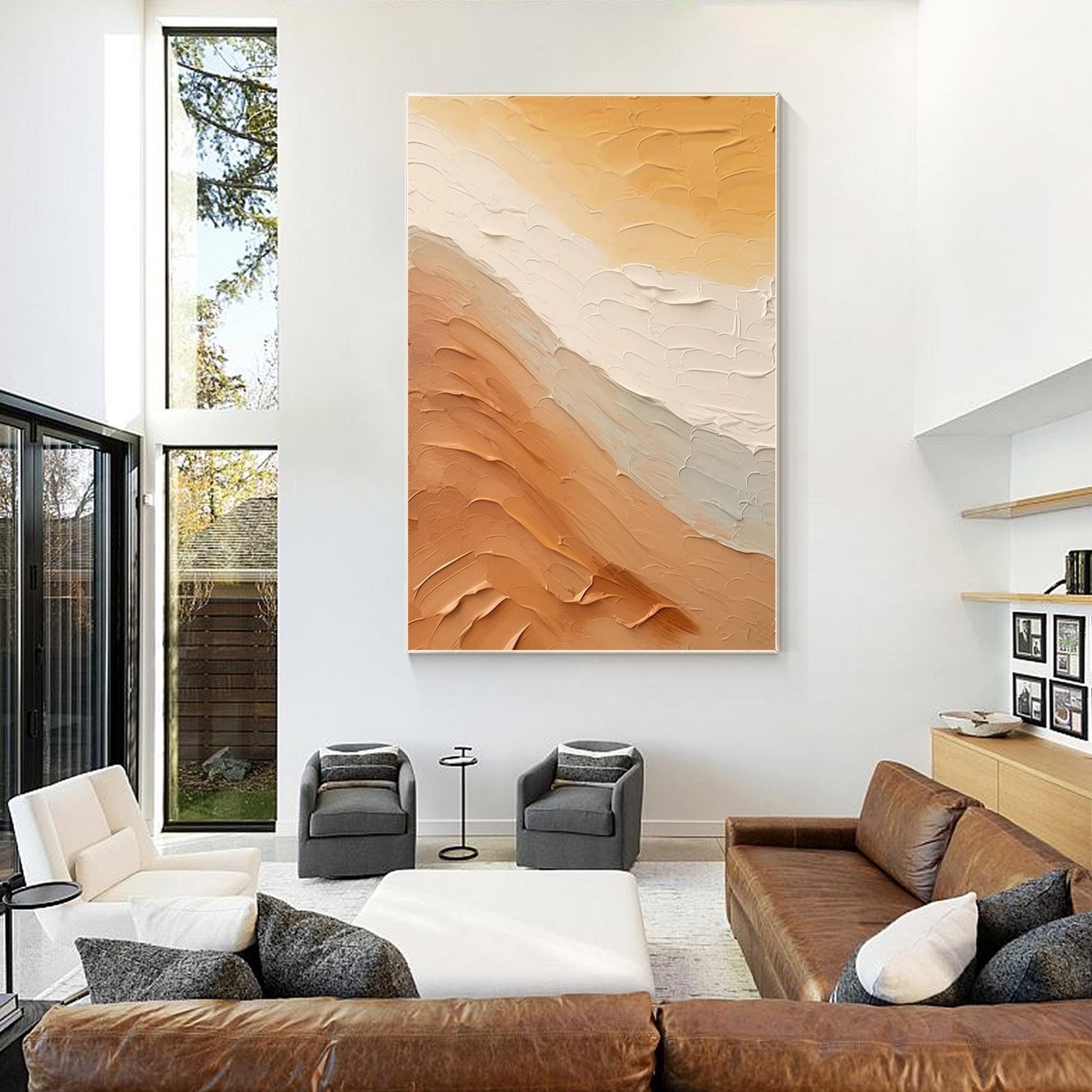 Textured Ocean Painting on Canvas: Earth Tone Coastal Wall Art #3