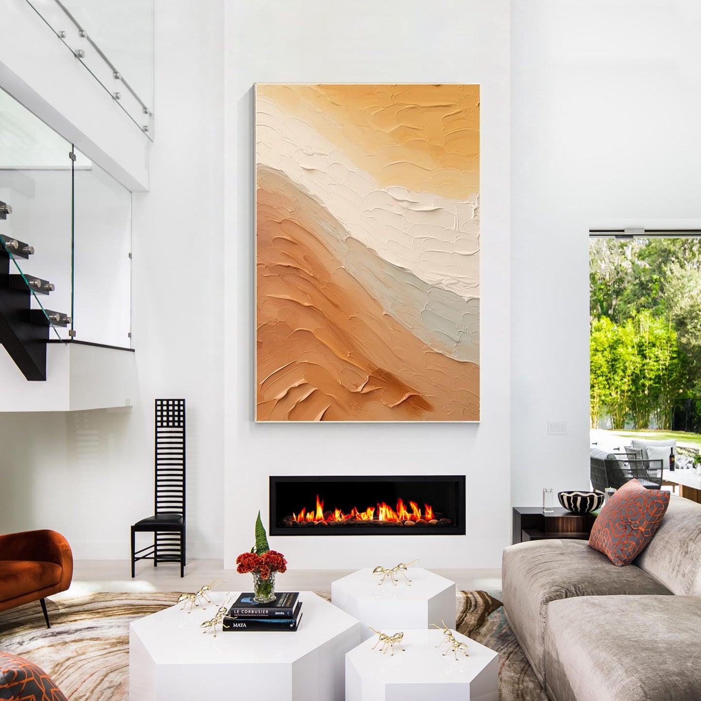 Textured Ocean Painting on Canvas: Earth Tone Coastal Wall Art #4