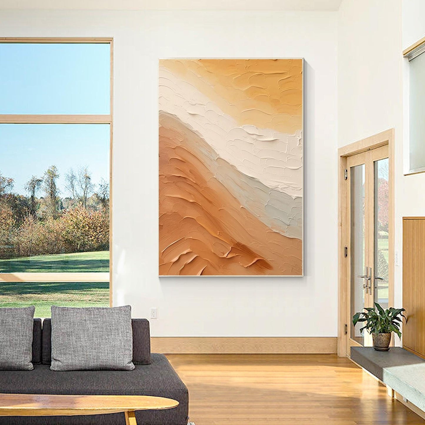 Textured Ocean Painting on Canvas: Earth Tone Coastal Wall Art #1