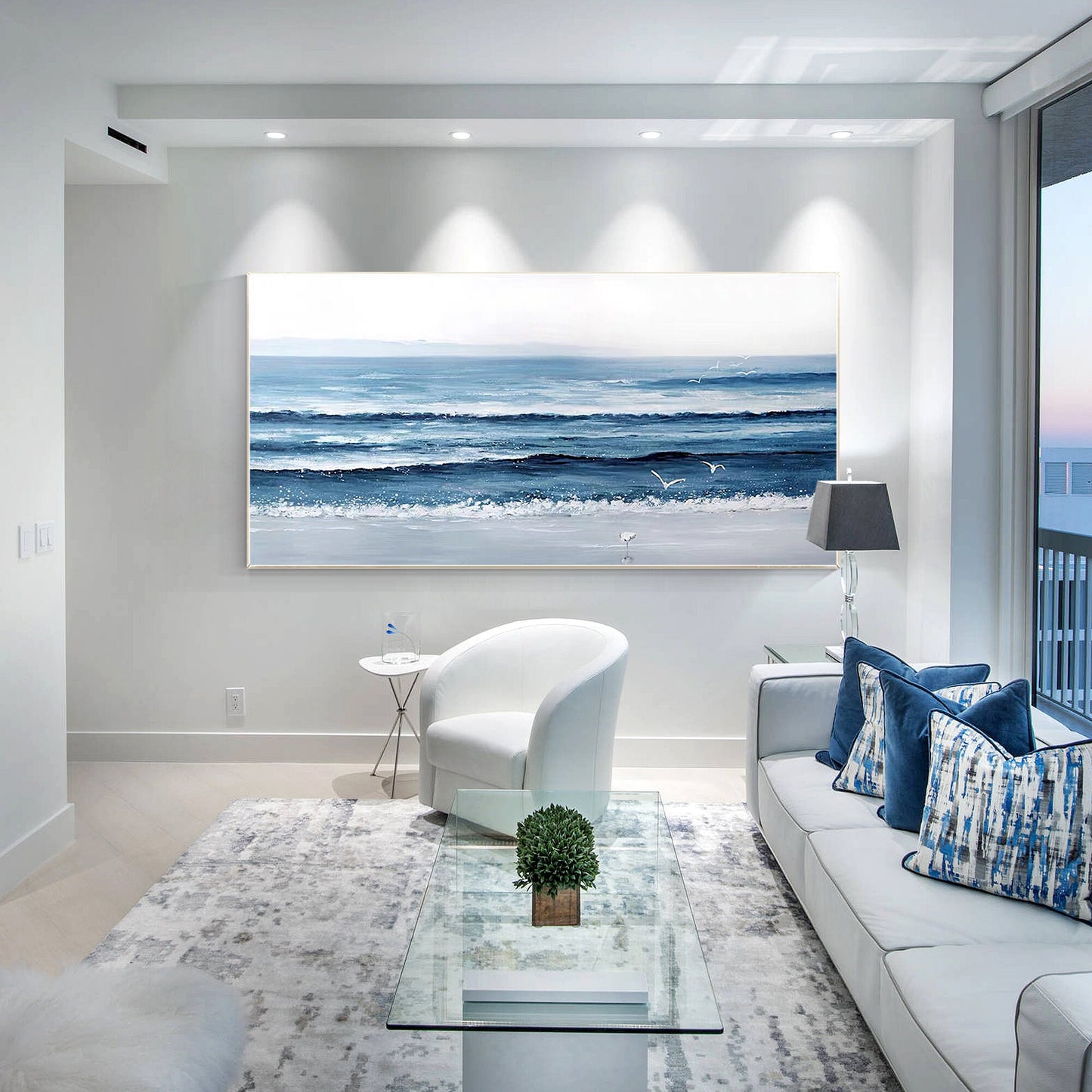 Textured Ocean Painting on Canvas: Long Horizontal Seascape Wall Art #4
