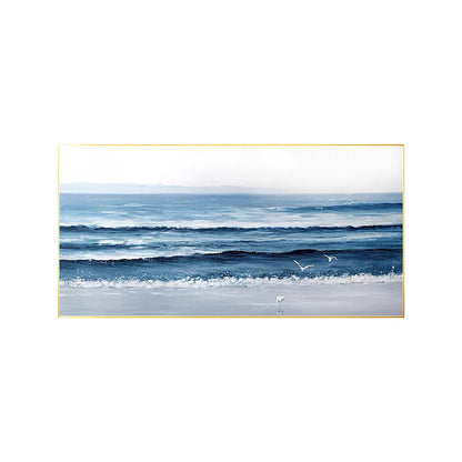 Textured Ocean Painting on Canvas: Long Horizontal Seascape Wall Art #7