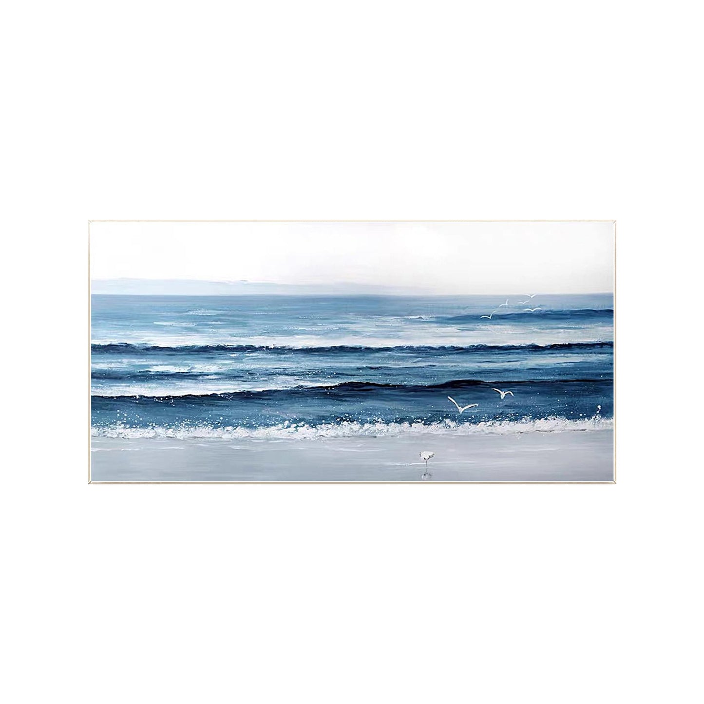 Textured Ocean Painting on Canvas: Long Horizontal Seascape Wall Art #8