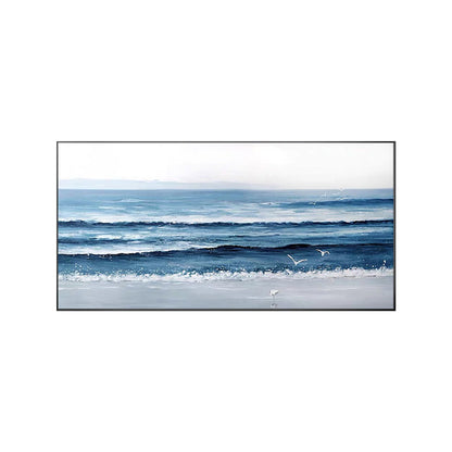 Textured Ocean Painting on Canvas: Long Horizontal Seascape Wall Art #9