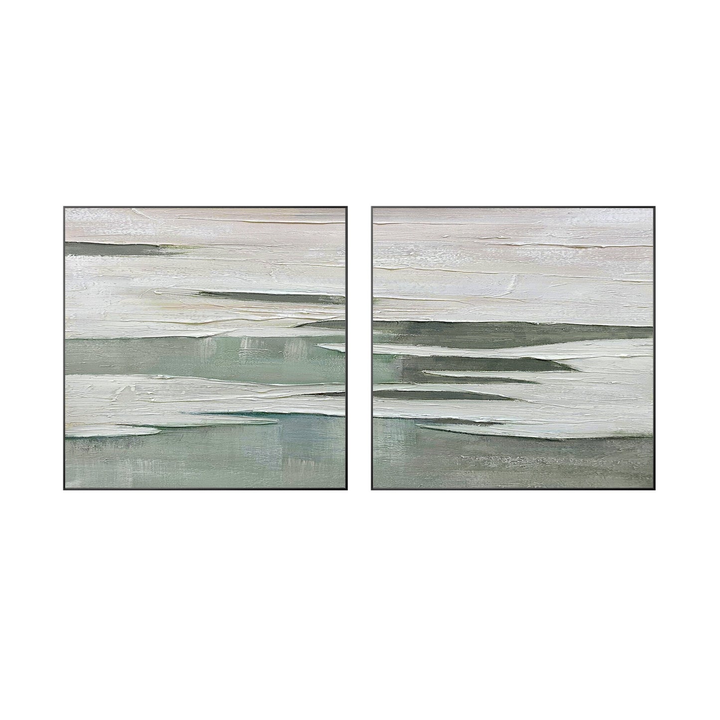 Textured Ocean Painting Set – Sage Green Coastal Wall Art, Minimalist 3D Canvas  #11