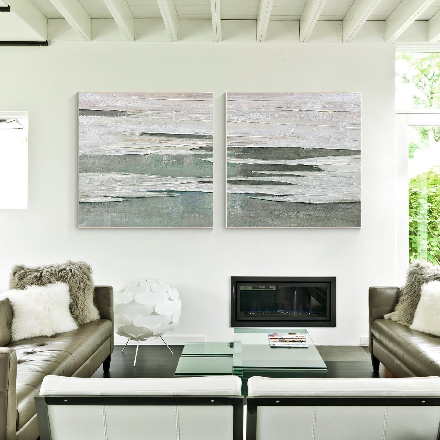 Textured Ocean Painting Set – Sage Green Coastal Wall Art, Minimalist 3D Canvas  #8