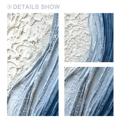 Textured Ocean Wave Painting, Blue Abstract Coastal Wall Art, 3D Plaster Canvas  #3