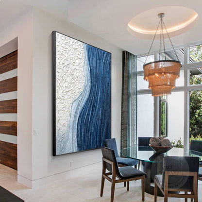 Textured Ocean Wave Painting, Blue Abstract Coastal Wall Art, 3D Plaster Canvas  #6