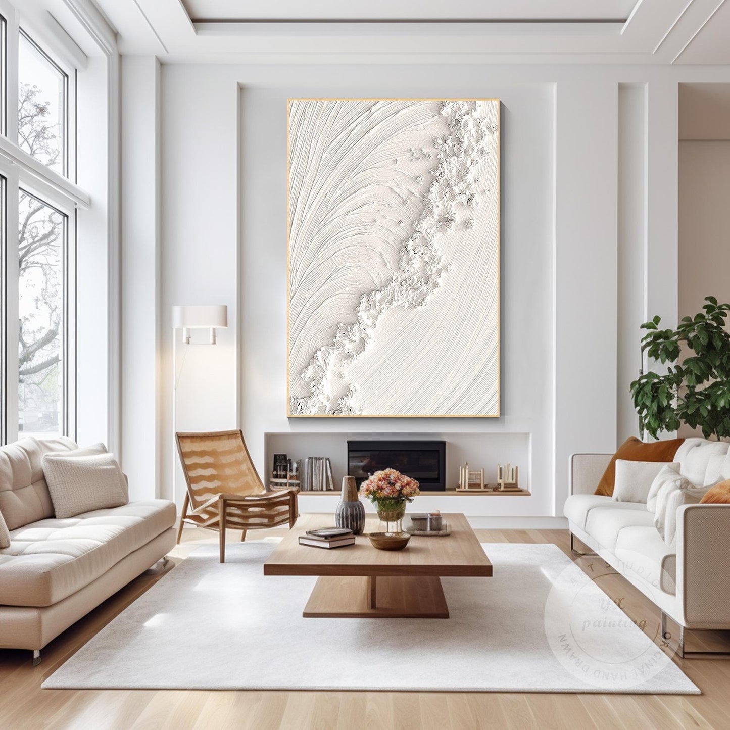 Textured Ocean Waves Painting: 3D Plaster Wall Art, Nordic Minimalist Decor #2